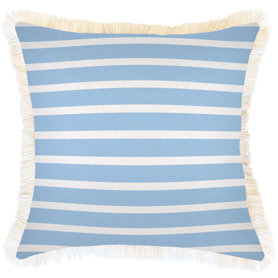 Cushion Cover-Coastal Fringe-Hampton Stripe Pale Blue-45cm x 45cm