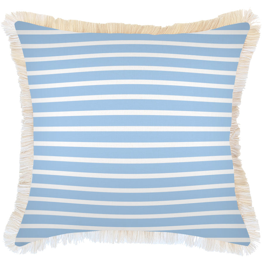 Cushion Cover-Coastal Fringe-Hampton Stripe Pale Blue-60cm x 60cm