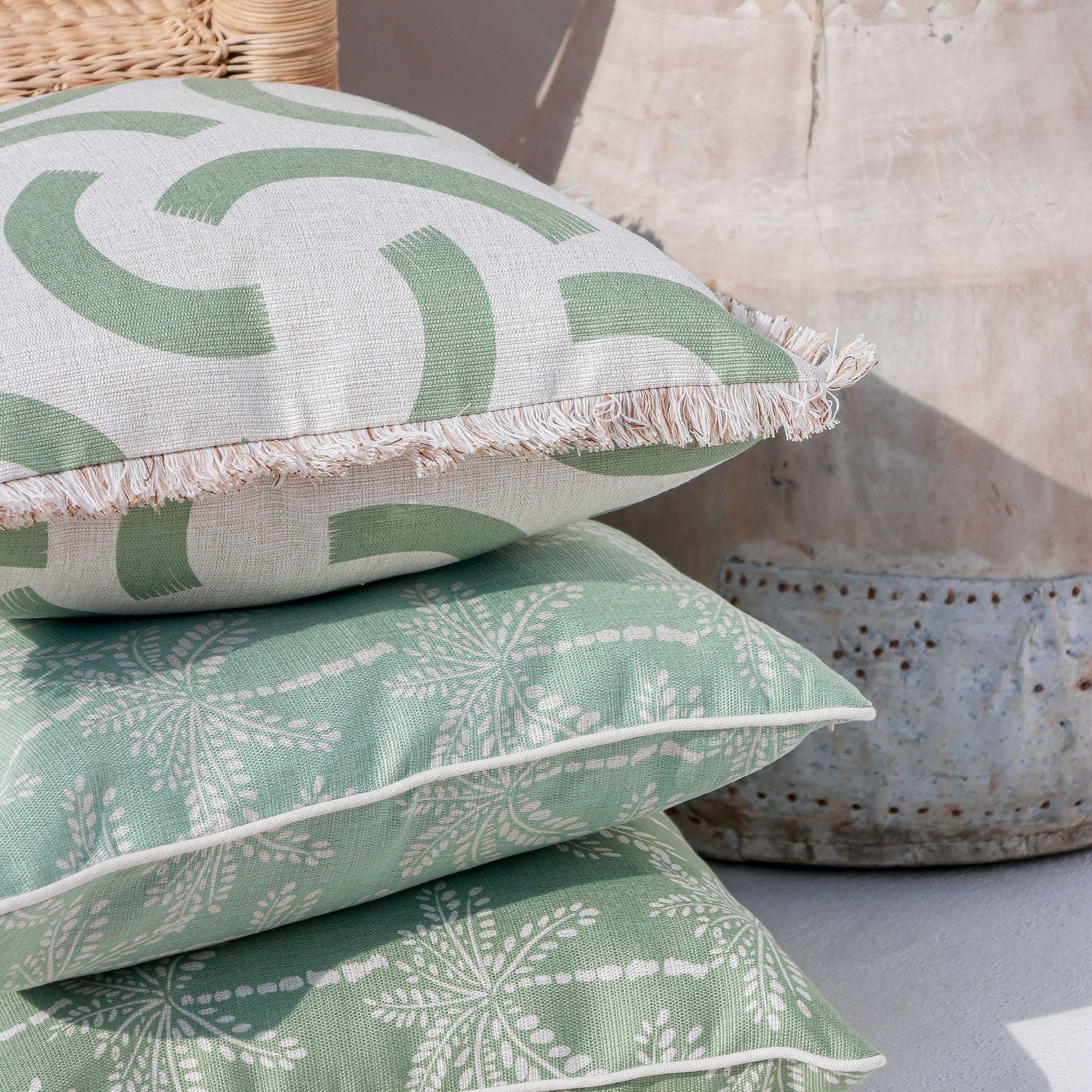 Cushion Cover-Coastal Fringe-Muse Sage-45cm x 45cm