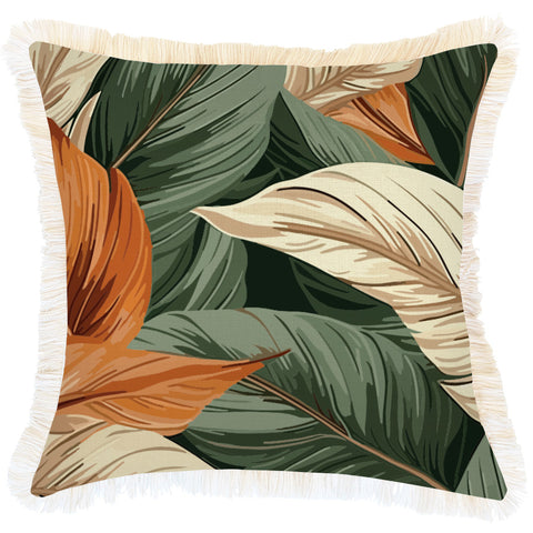 Cushion Cover-Coastal Fringe-Check Palm Kale-45cm x 45cm