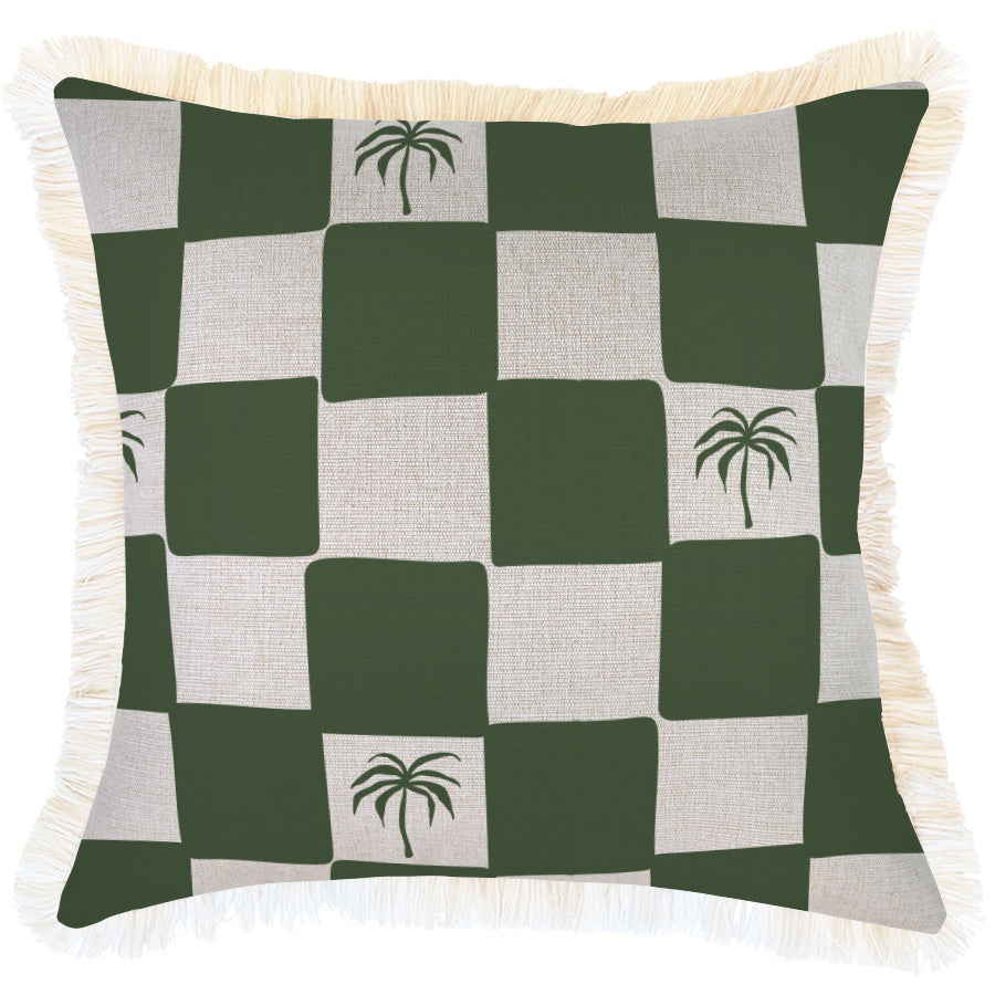 Cushion Cover-Coastal Fringe-Check Palm Kale-45cm x 45cm