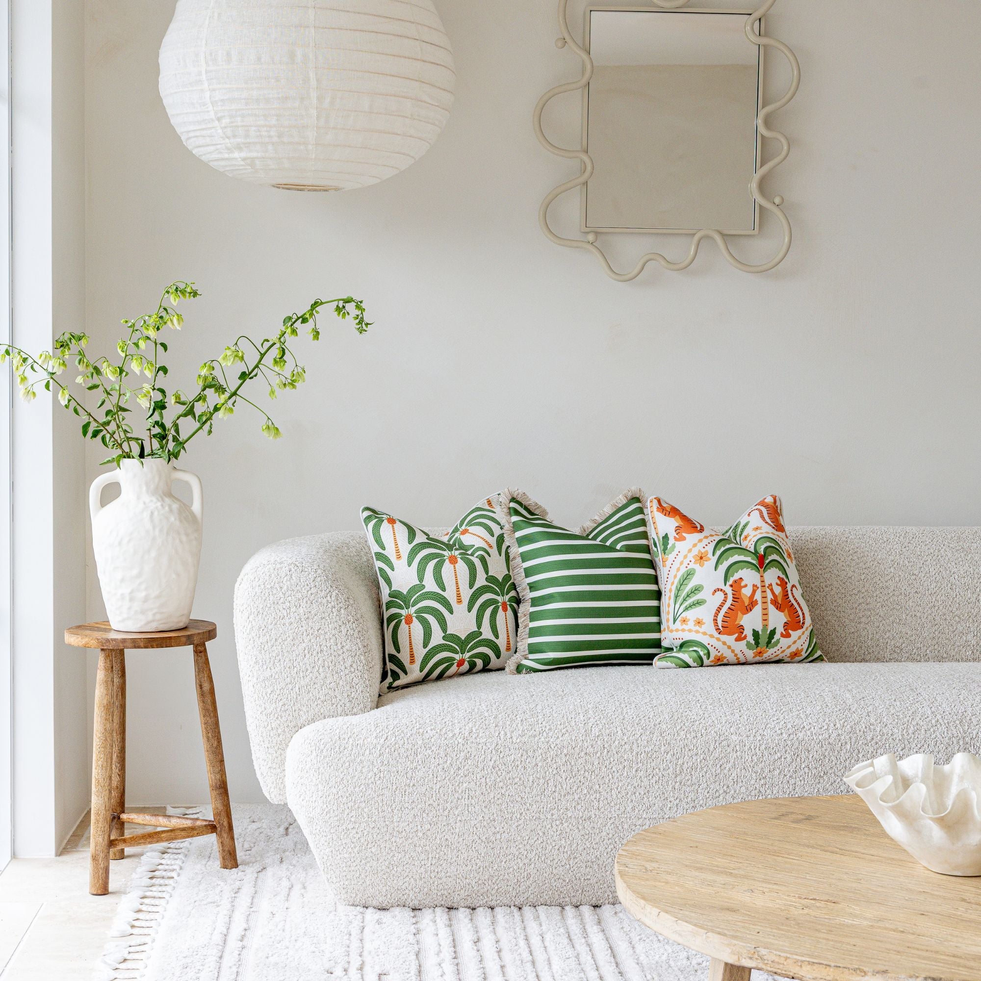 Cushion Cover-Coastal Fringe-Candy Stripe Eucalyptus-45cm x 45cm