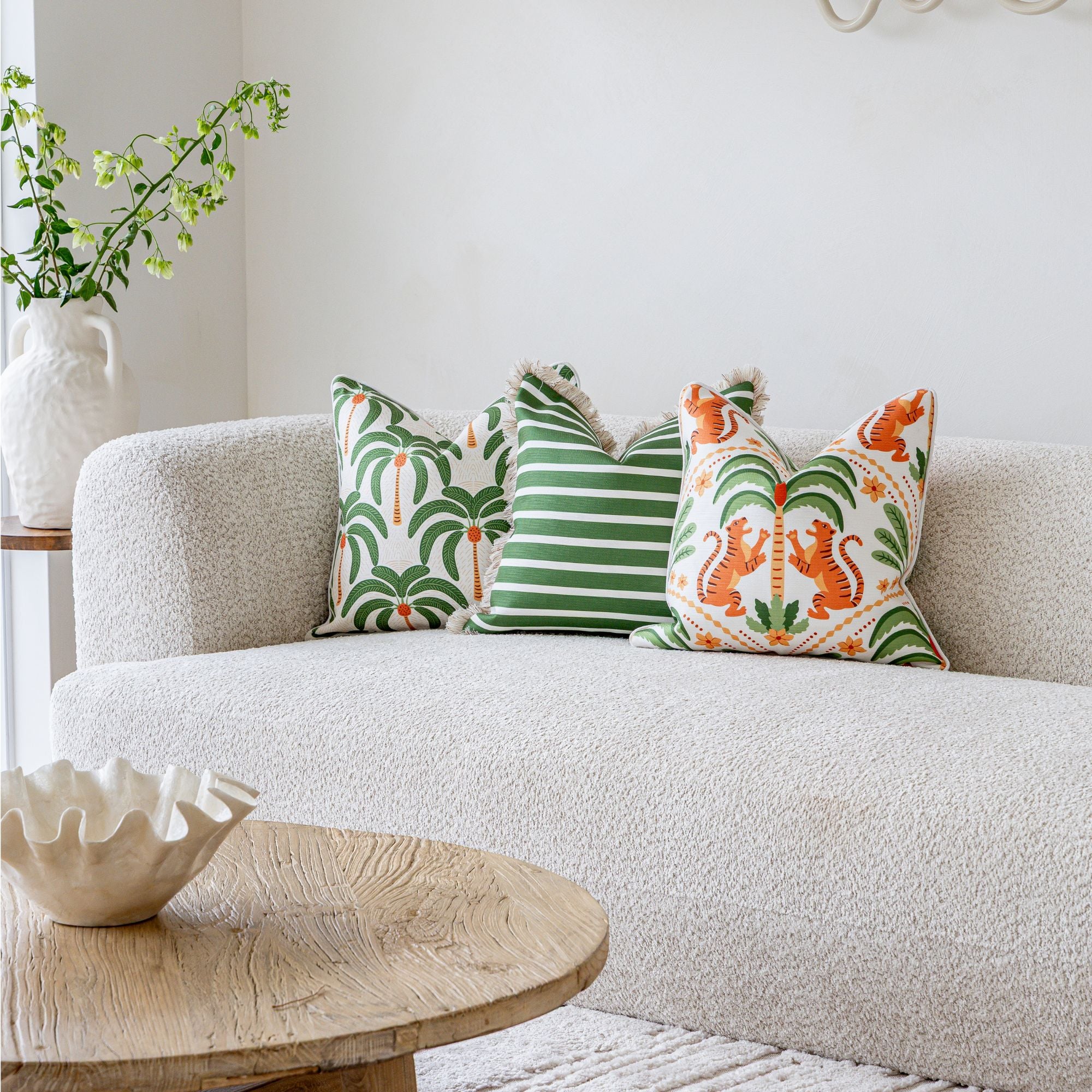 Cushion Cover-Coastal Fringe-Candy Stripe Eucalyptus-45cm x 45cm
