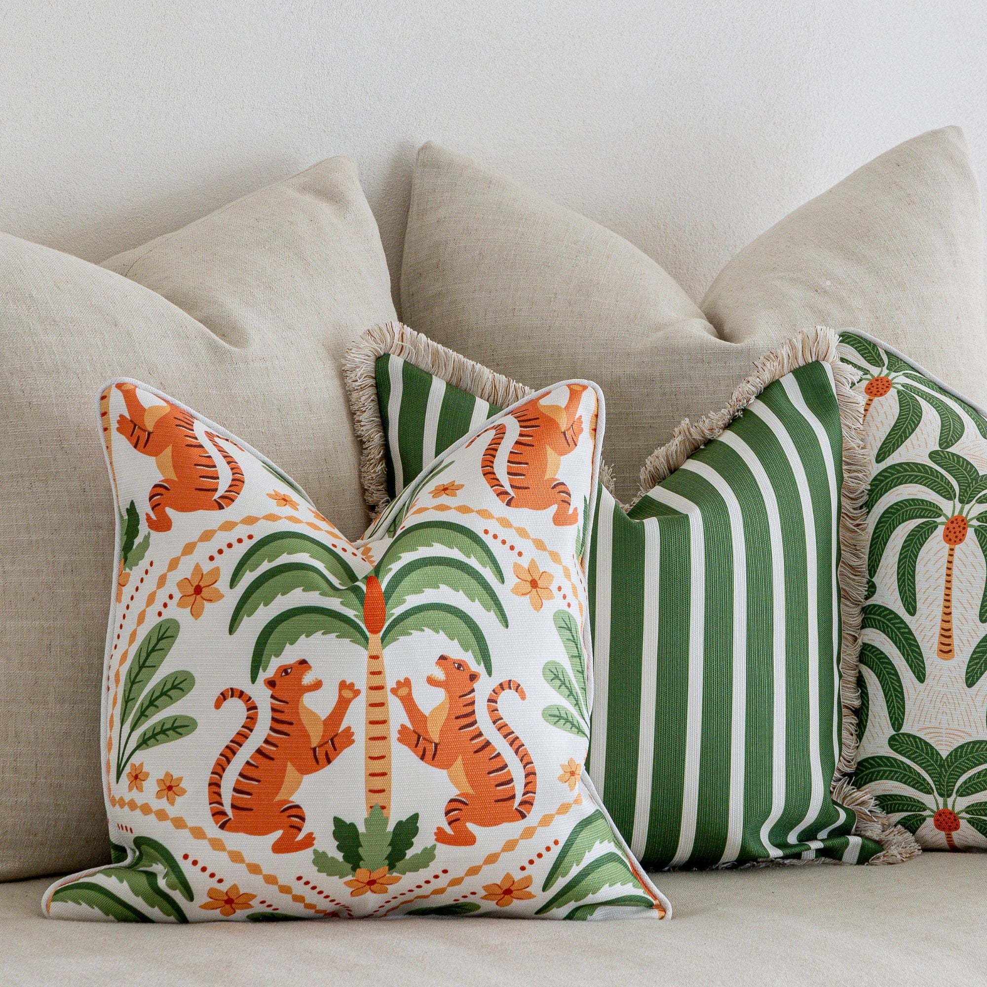 Cushion Cover-Coastal Fringe-Candy Stripe Eucalyptus-45cm x 45cm