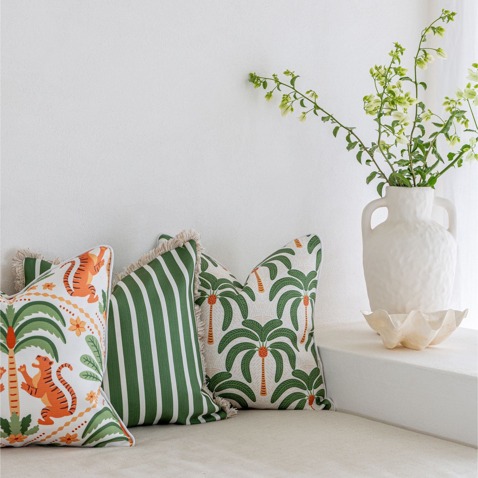 Cushion Cover-Coastal Fringe-Candy Stripe Eucalyptus-45cm x 45cm