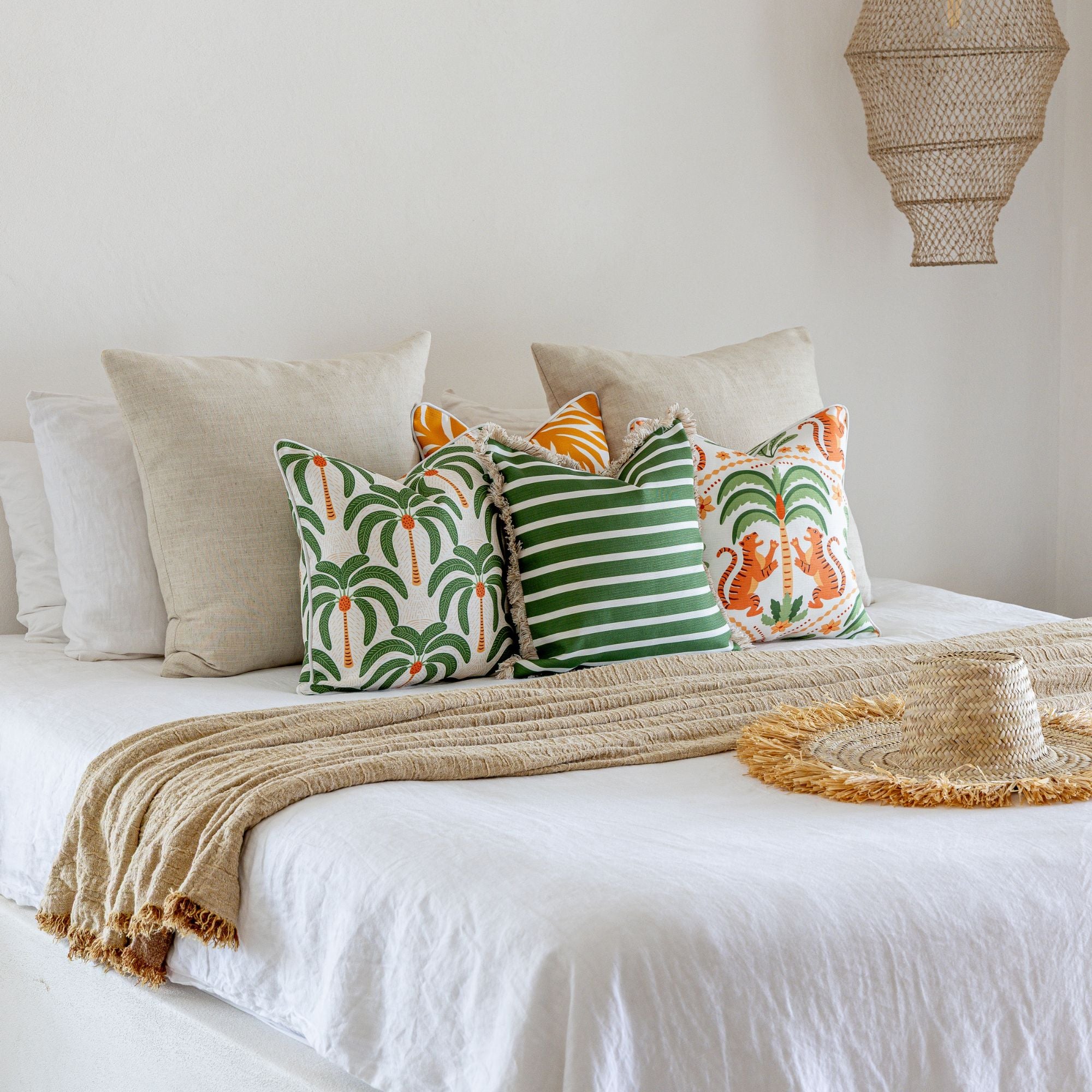 Cushion Cover-Coastal Fringe-Candy Stripe Eucalyptus-45cm x 45cm
