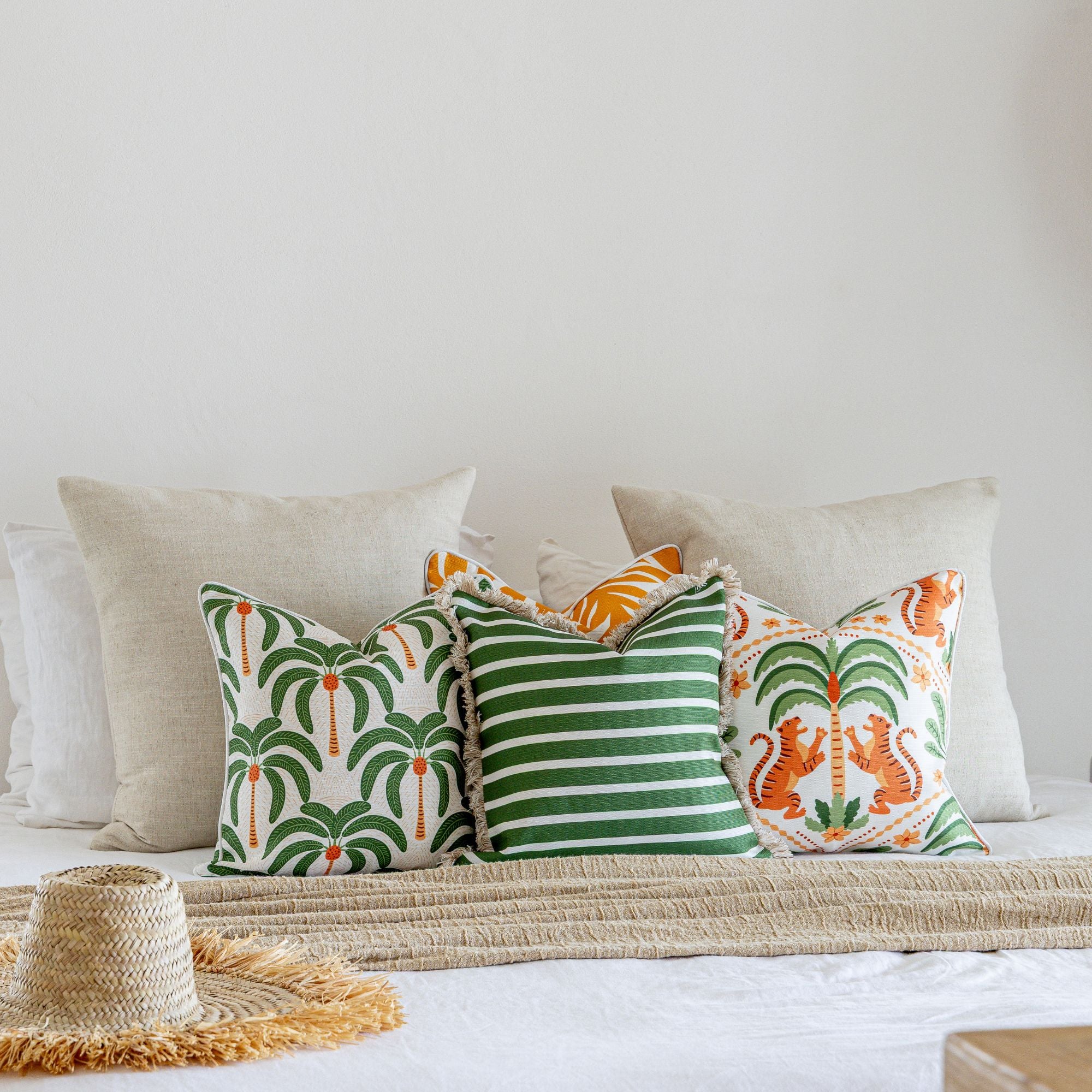 Cushion Cover-Coastal Fringe-Candy Stripe Eucalyptus-45cm x 45cm