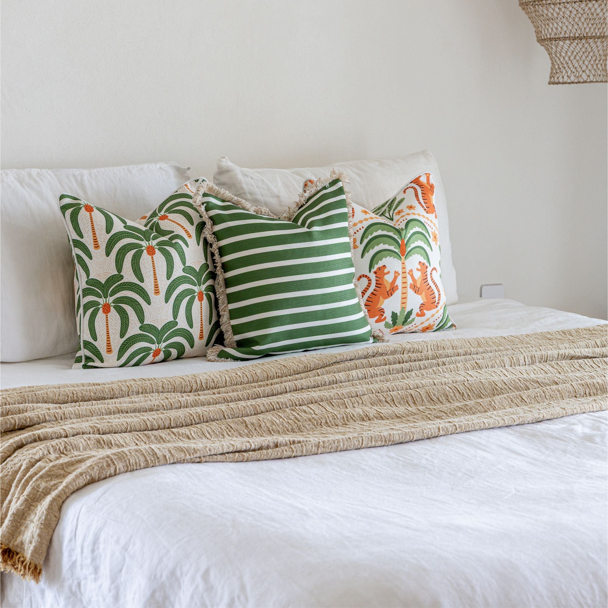 Cushion Cover-Coastal Fringe-Candy Stripe Eucalyptus-45cm x 45cm