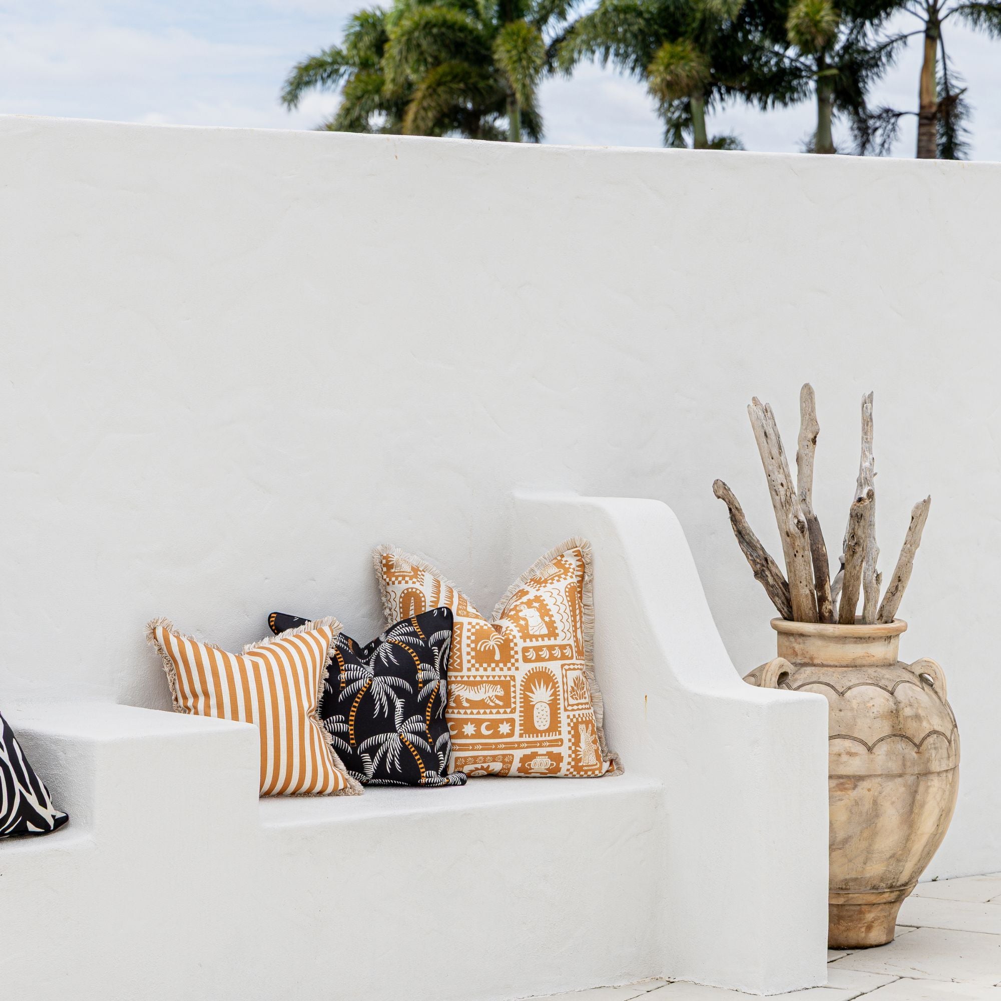 Cushion Cover-Coastal Fringe-Candy Stripe Rust-45cm x 45cm