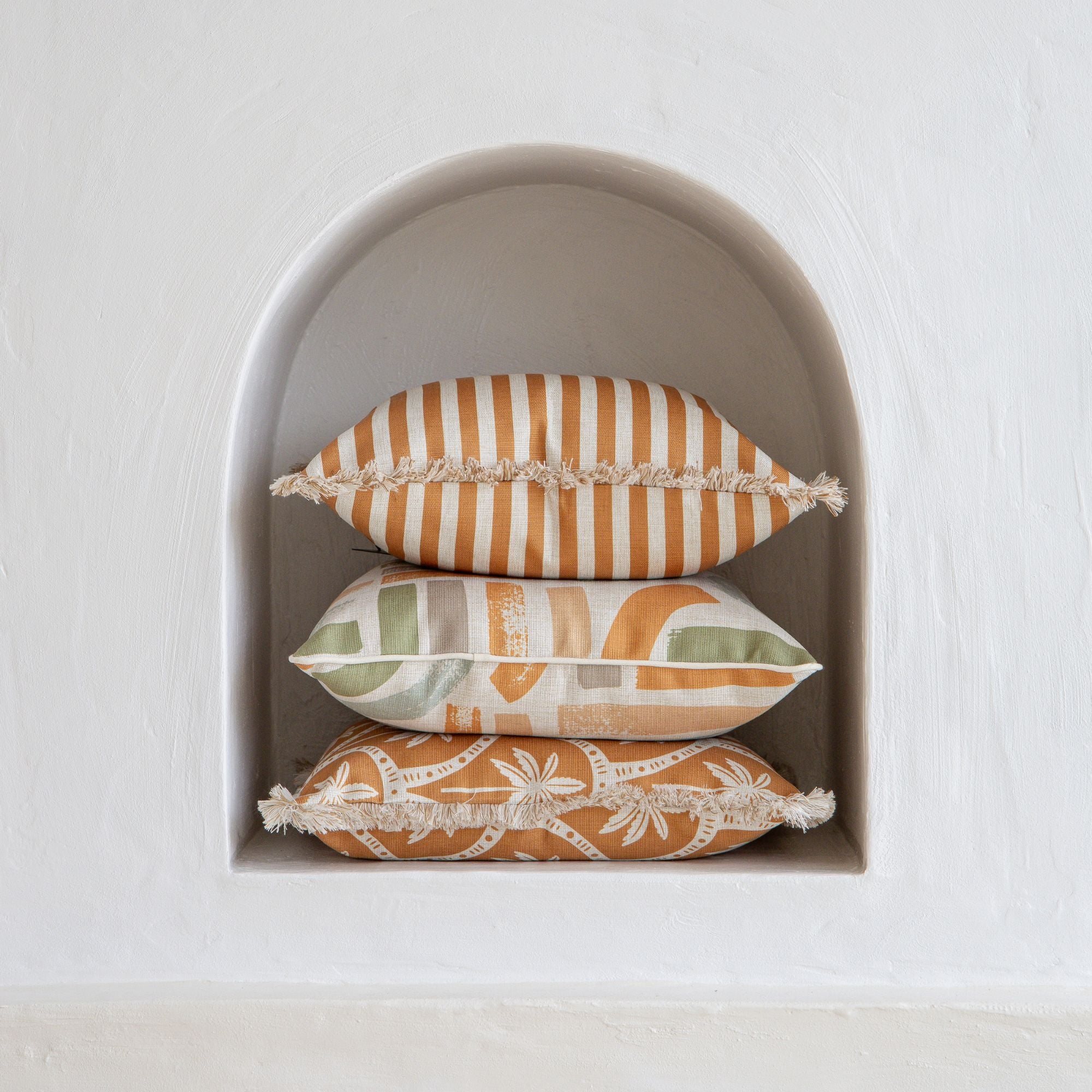 Cushion Cover-Coastal Fringe-Candy Stripe Rust-45cm x 45cm