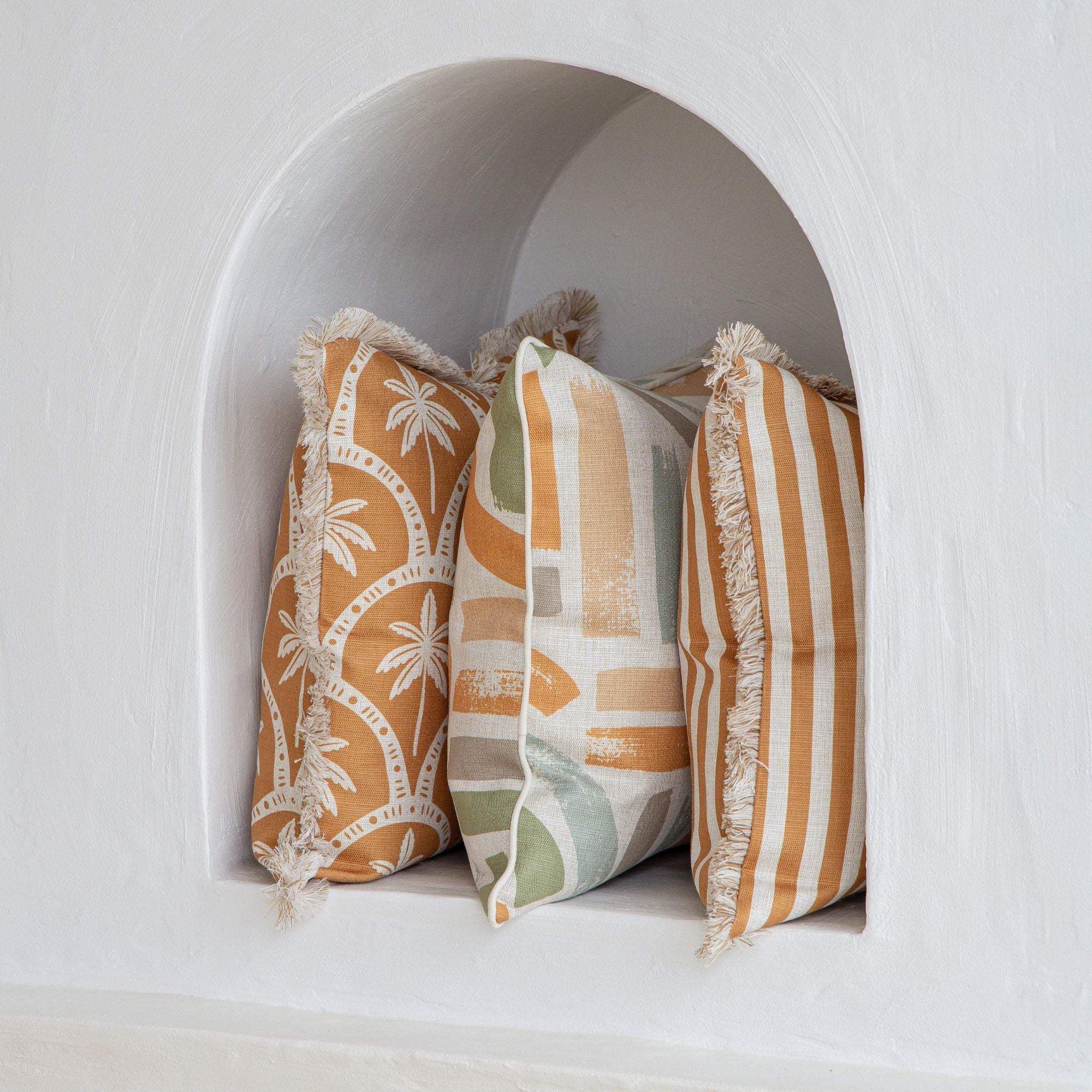 Cushion Cover-Coastal Fringe-Candy Stripe Rust-45cm x 45cm