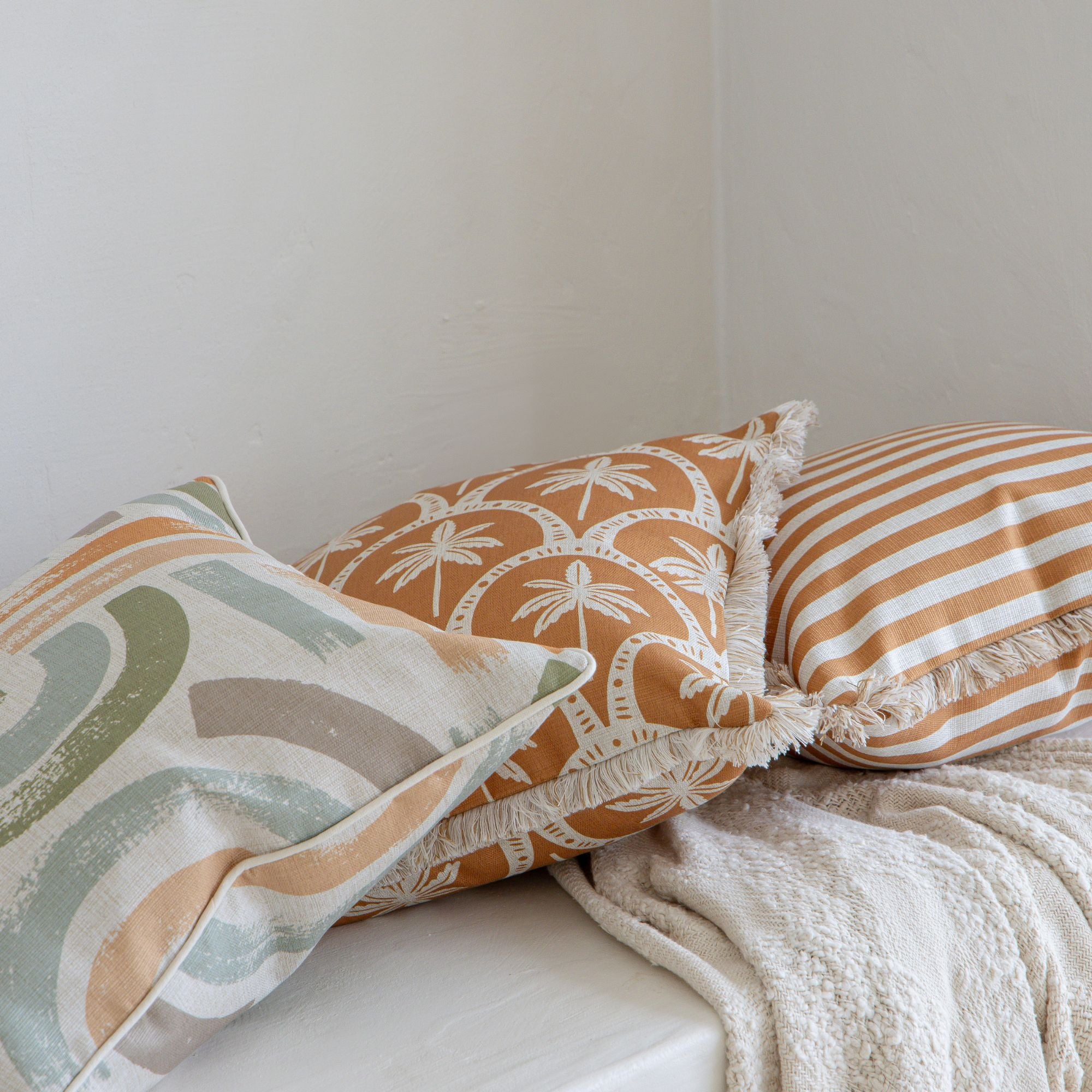 Cushion Cover-Coastal Fringe-Candy Stripe Rust-45cm x 45cm