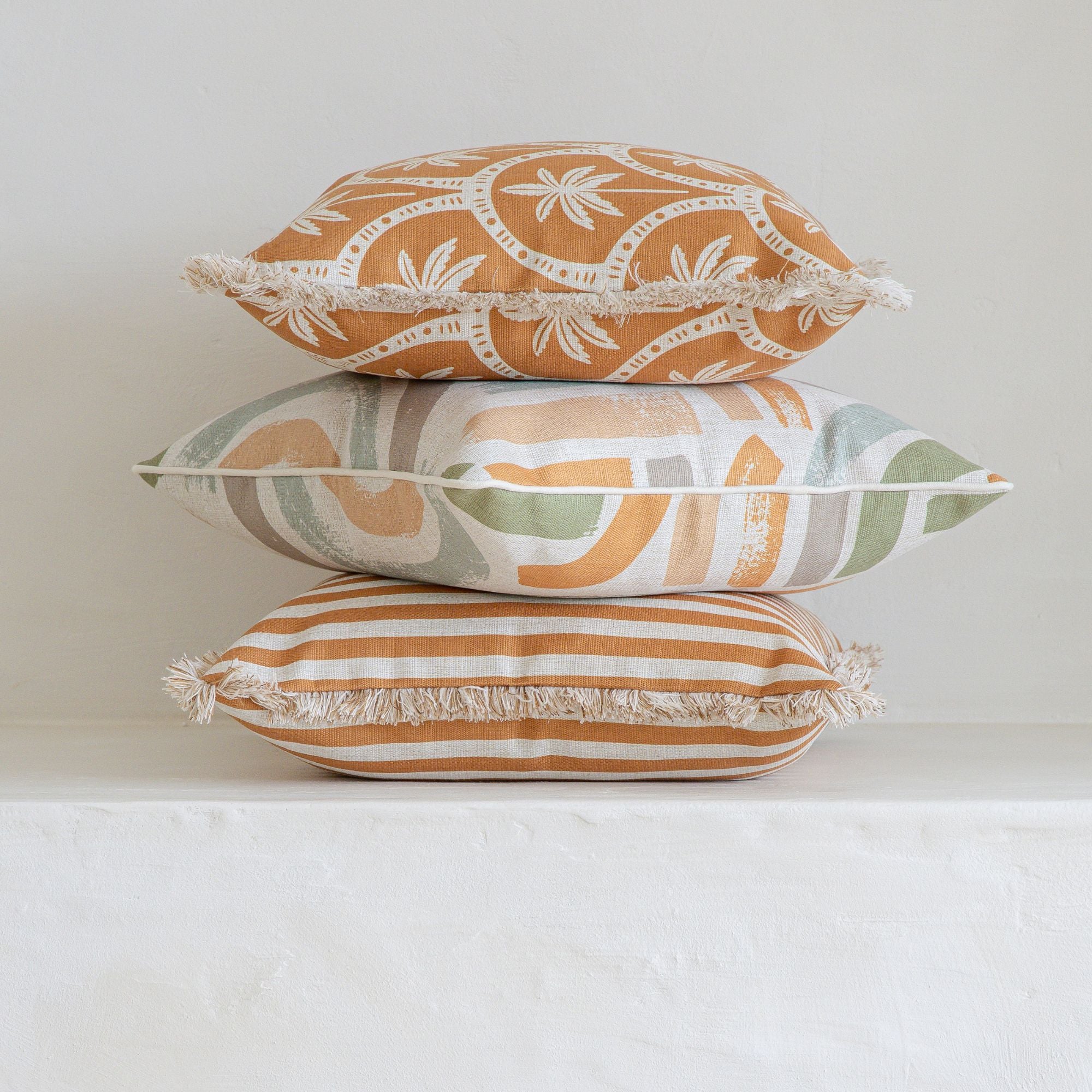 Cushion Cover-Coastal Fringe-Candy Stripe Rust-45cm x 45cm