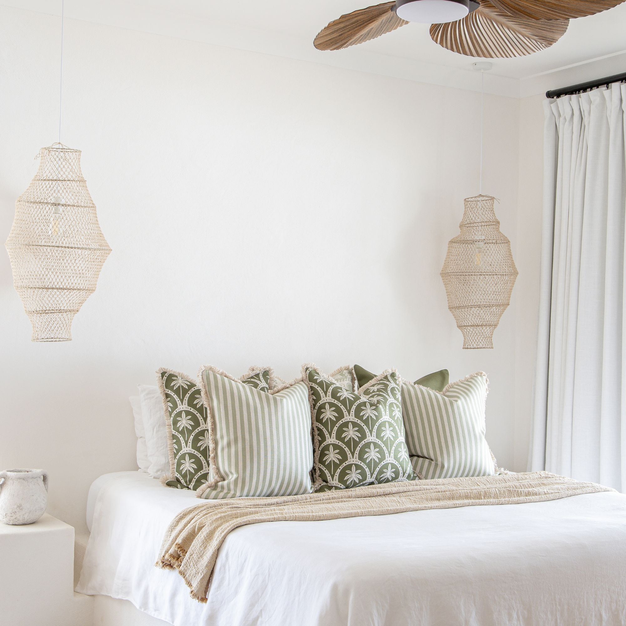 Cushion Cover-Coastal Fringe-Candy Stripe Sage-45cm x 45cm