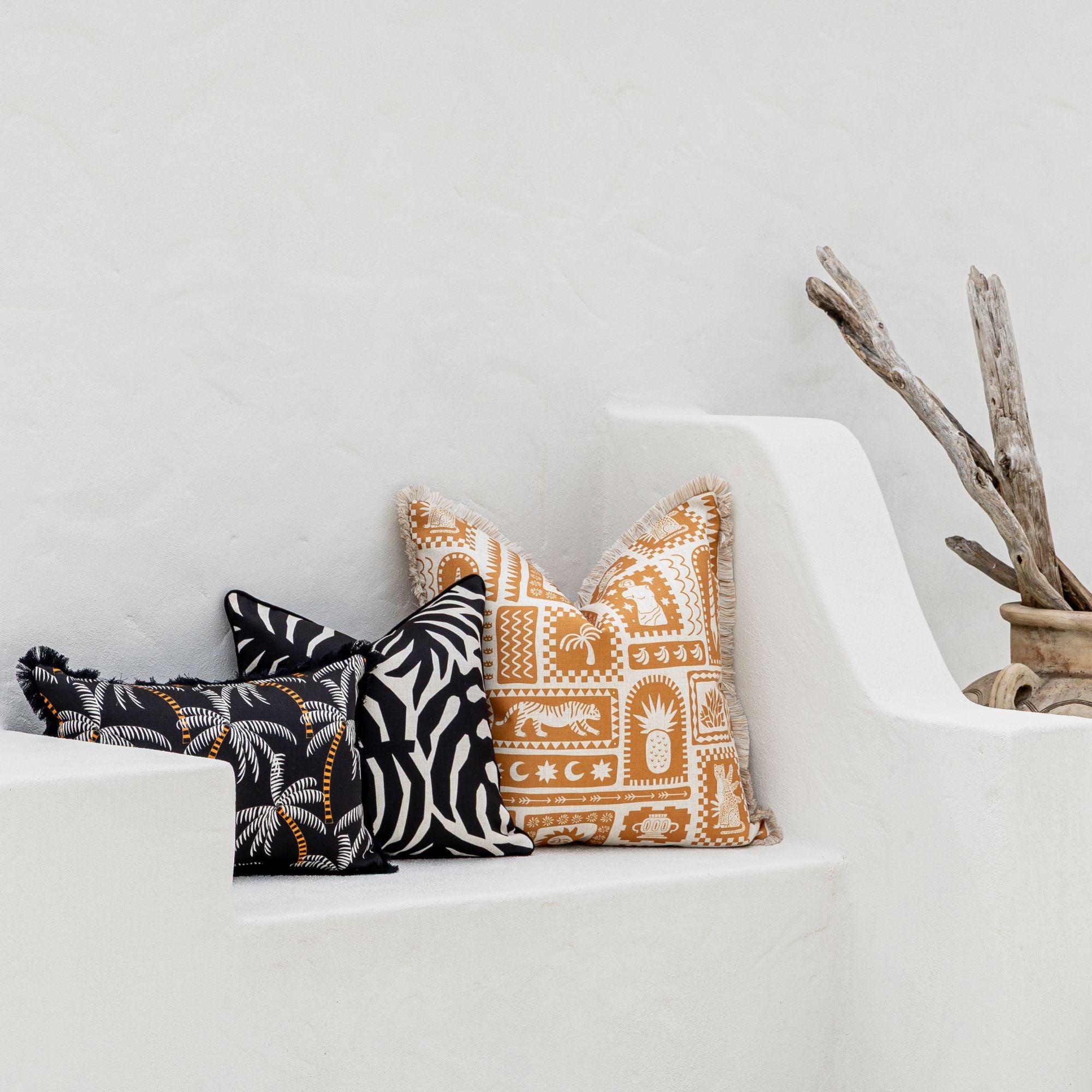 Cushion Cover-Coastal Fringe Black-Tavarua-35cm x 50cm