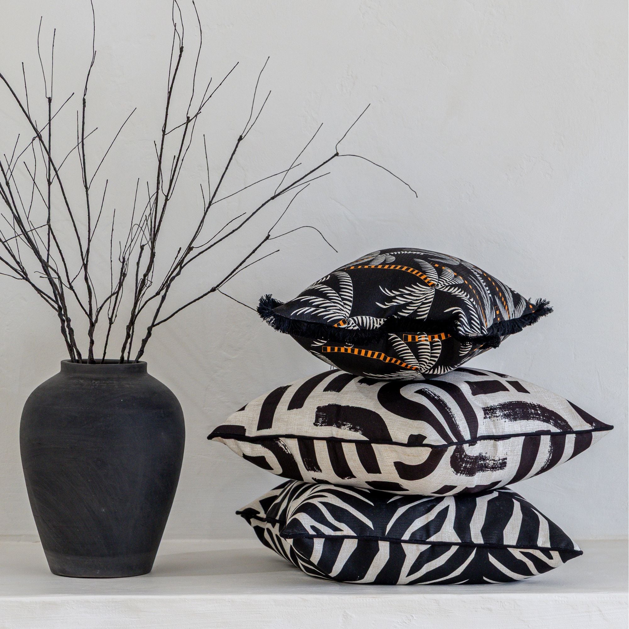 Cushion Cover-Coastal Fringe Black-Tavarua-35cm x 50cm
