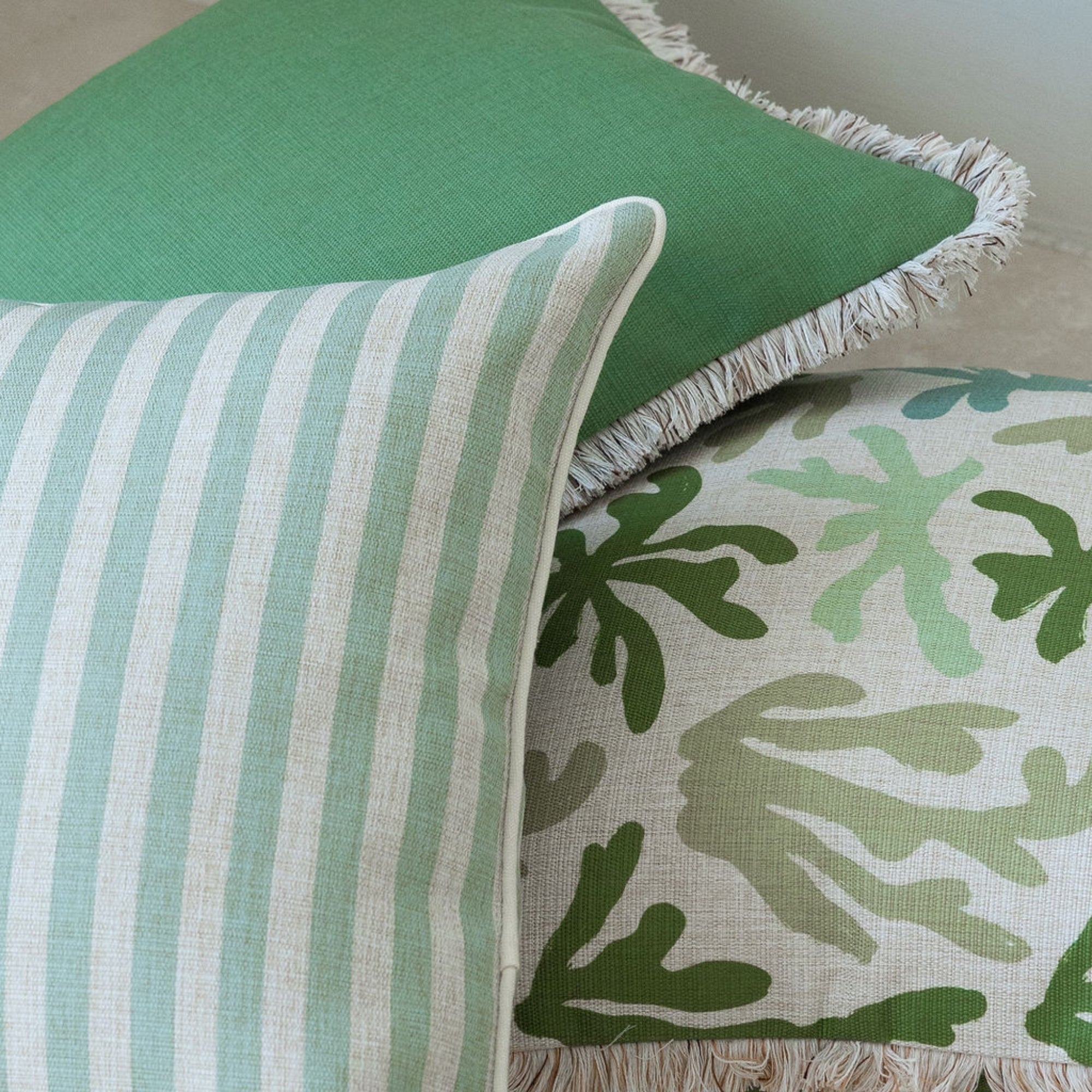 Cushion Cover-Coastal Fringe-Solid Dusty Green-45cm x 45cm
