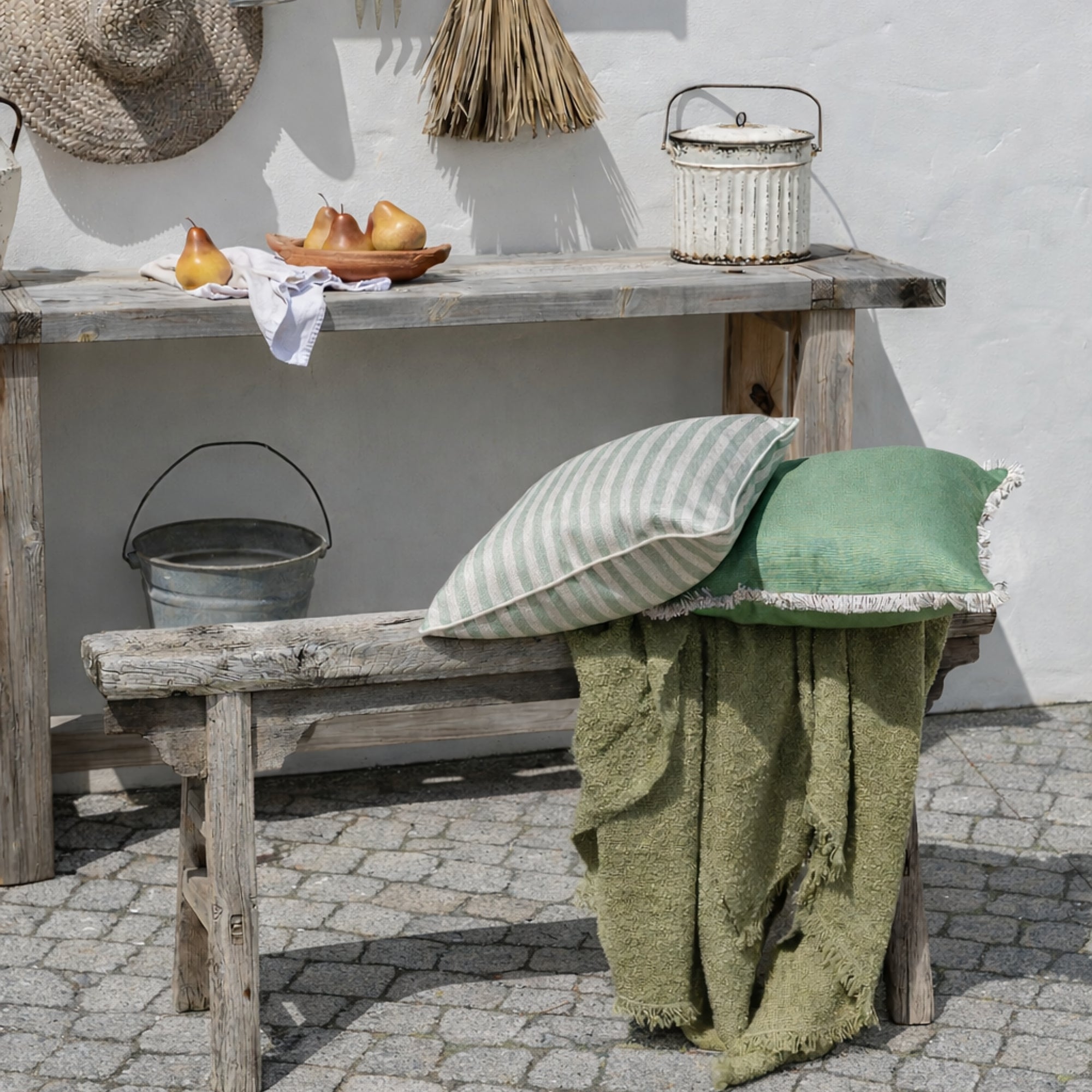 Cushion Cover-Coastal Fringe-Solid Dusty Green-45cm x 45cm