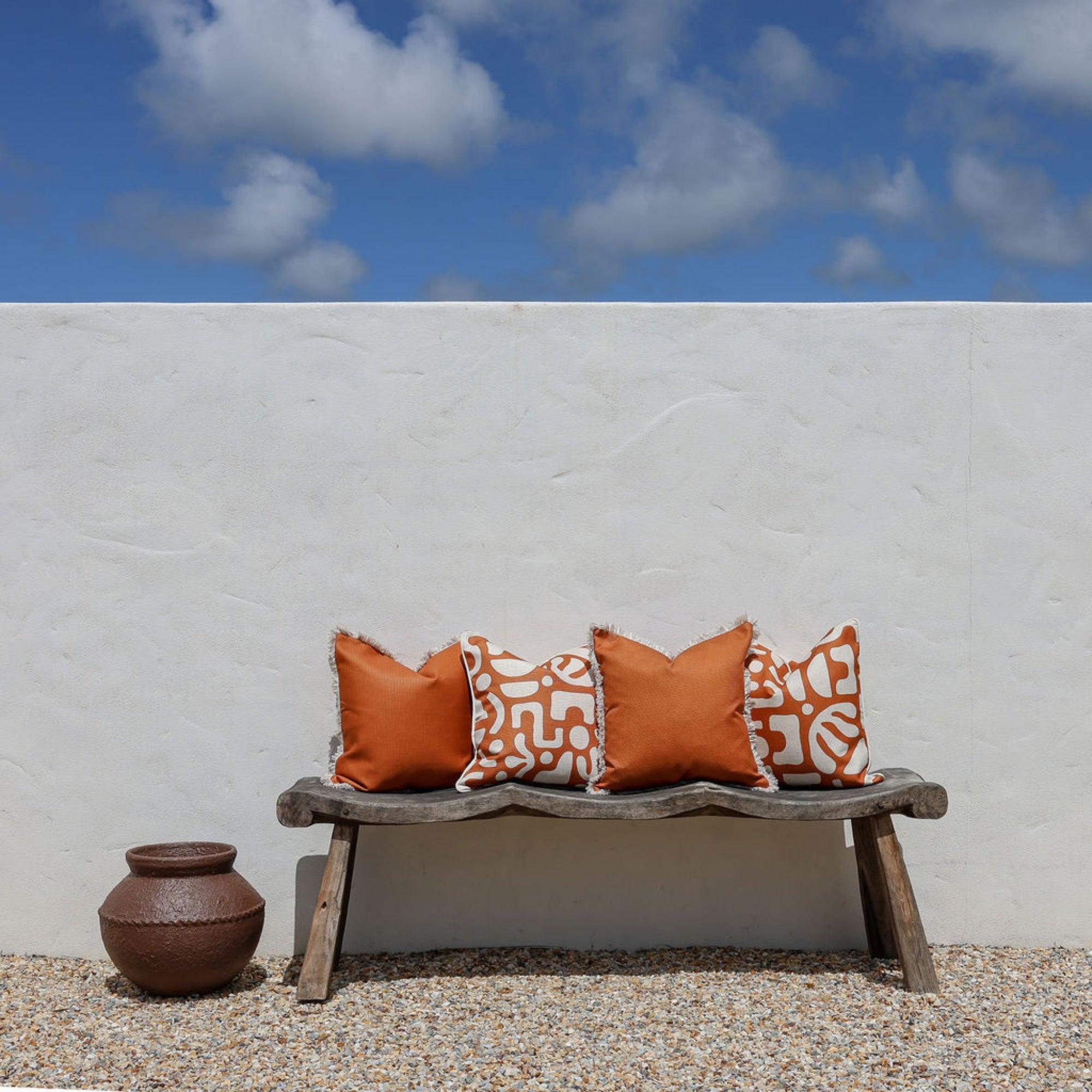 Cushion Cover-Coastal Fringe-Solid Terracotta-45cm x 45cm