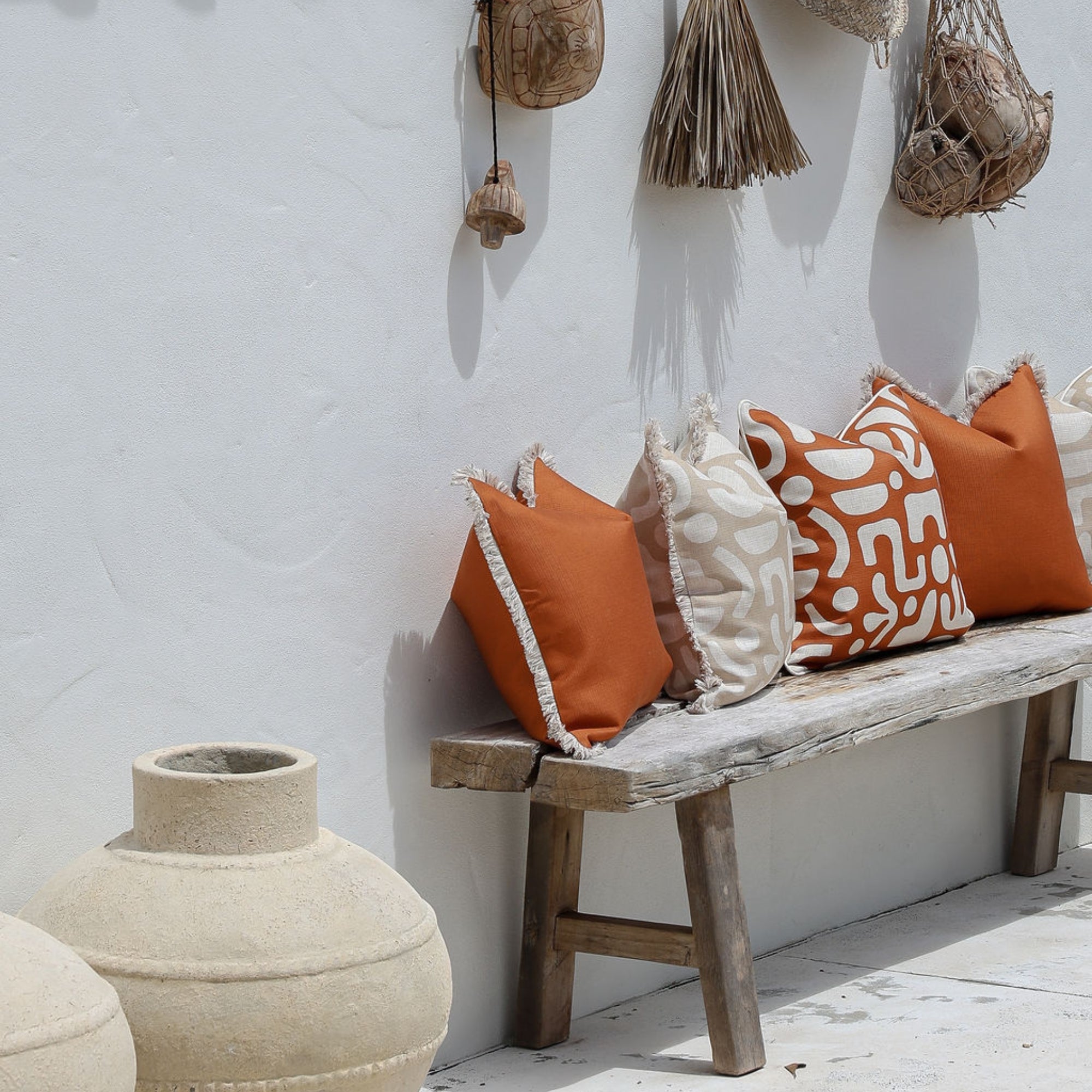 Cushion Cover-Coastal Fringe-Solid Terracotta-45cm x 45cm