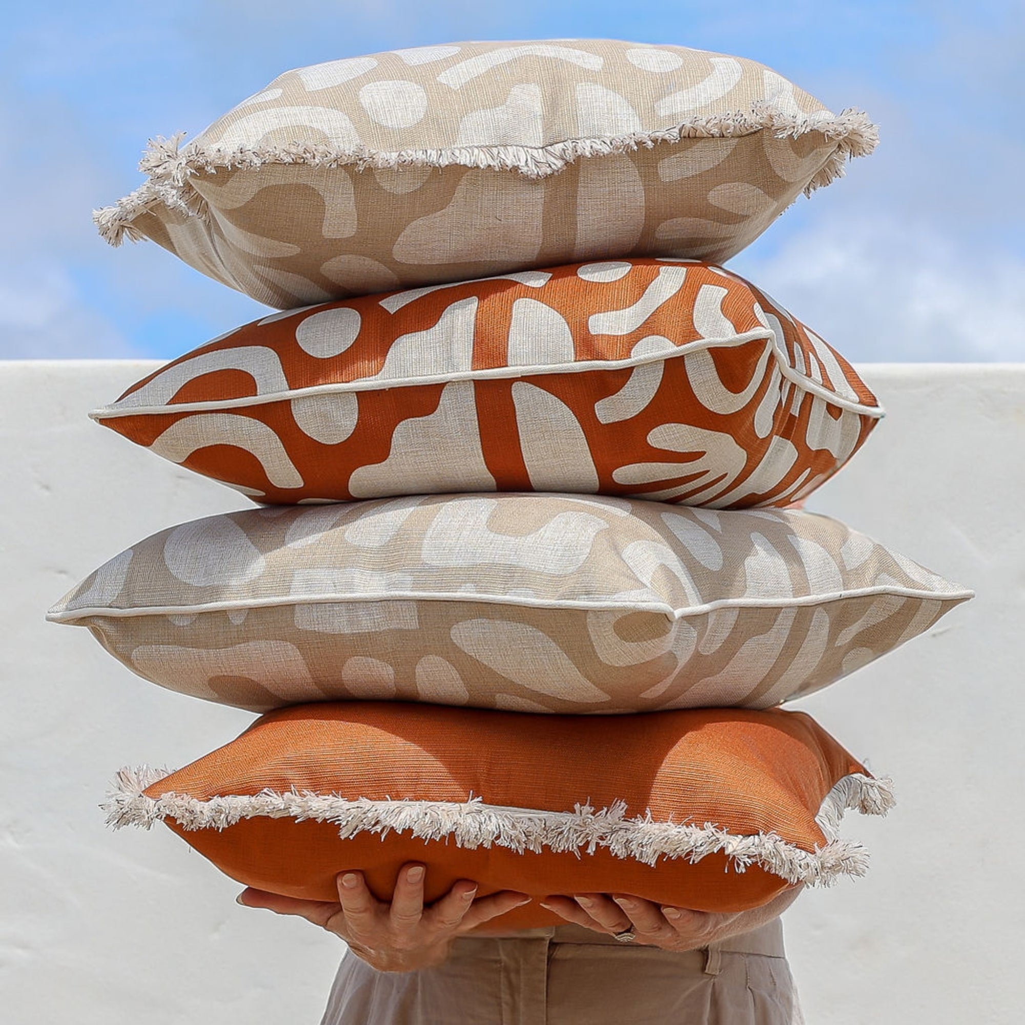 Cushion Cover-Coastal Fringe-Solid Terracotta-45cm x 45cm