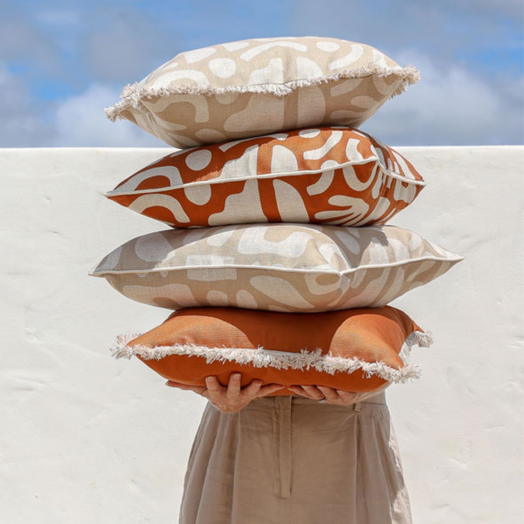 Cushion Cover-Coastal Fringe-Solid Terracotta-45cm x 45cm