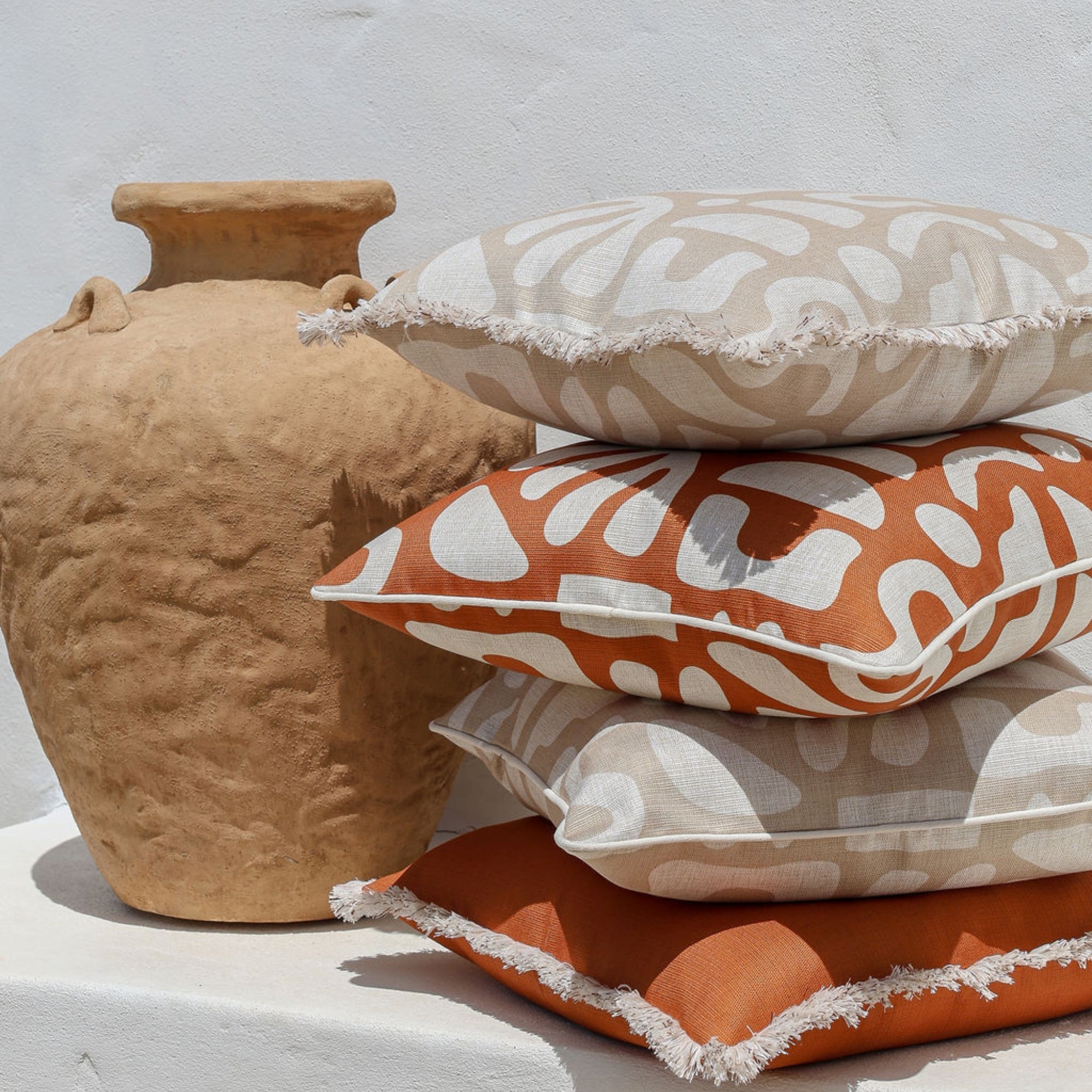 Cushion Cover-Coastal Fringe-Solid Terracotta-45cm x 45cm