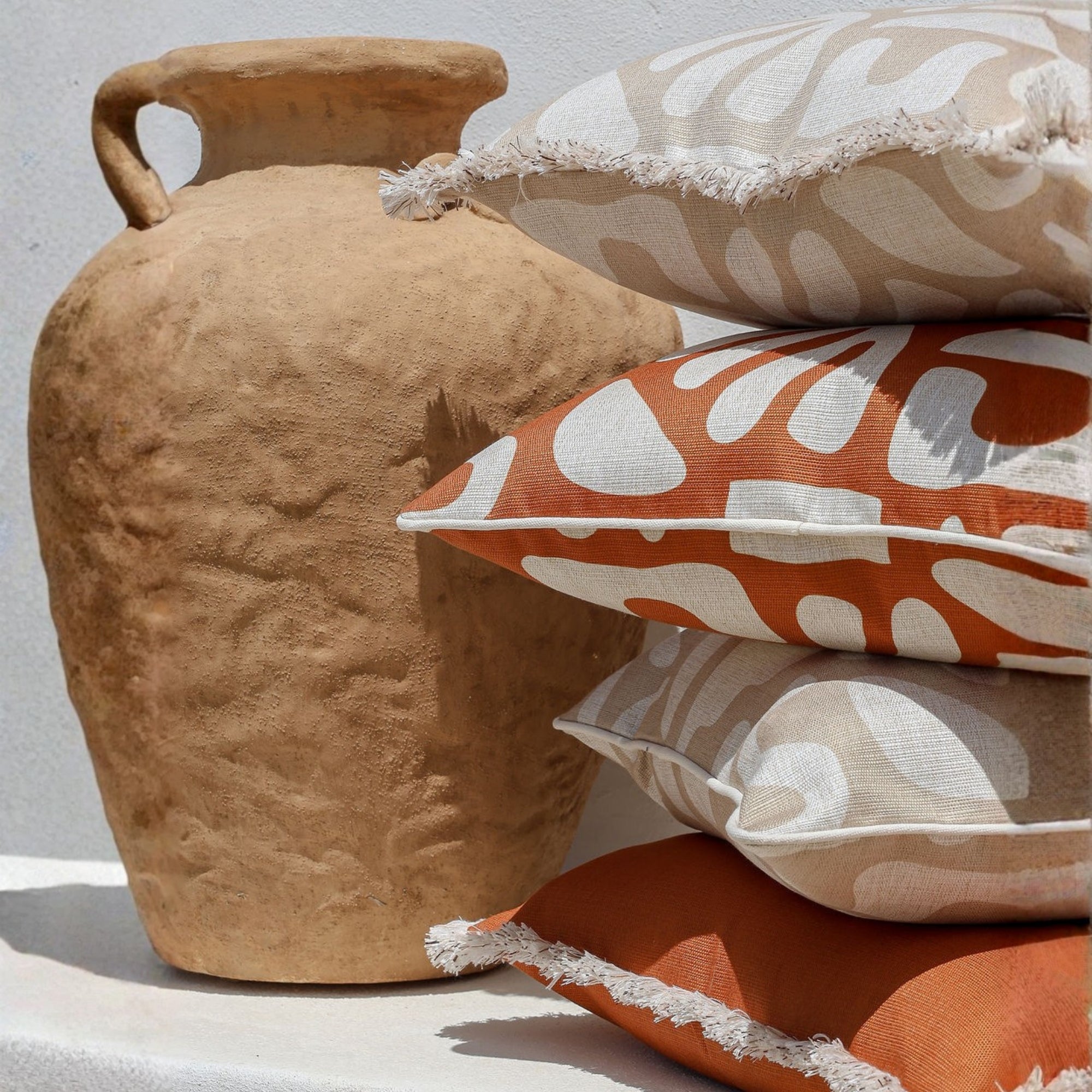 Cushion Cover-Coastal Fringe-Solid Terracotta-45cm x 45cm