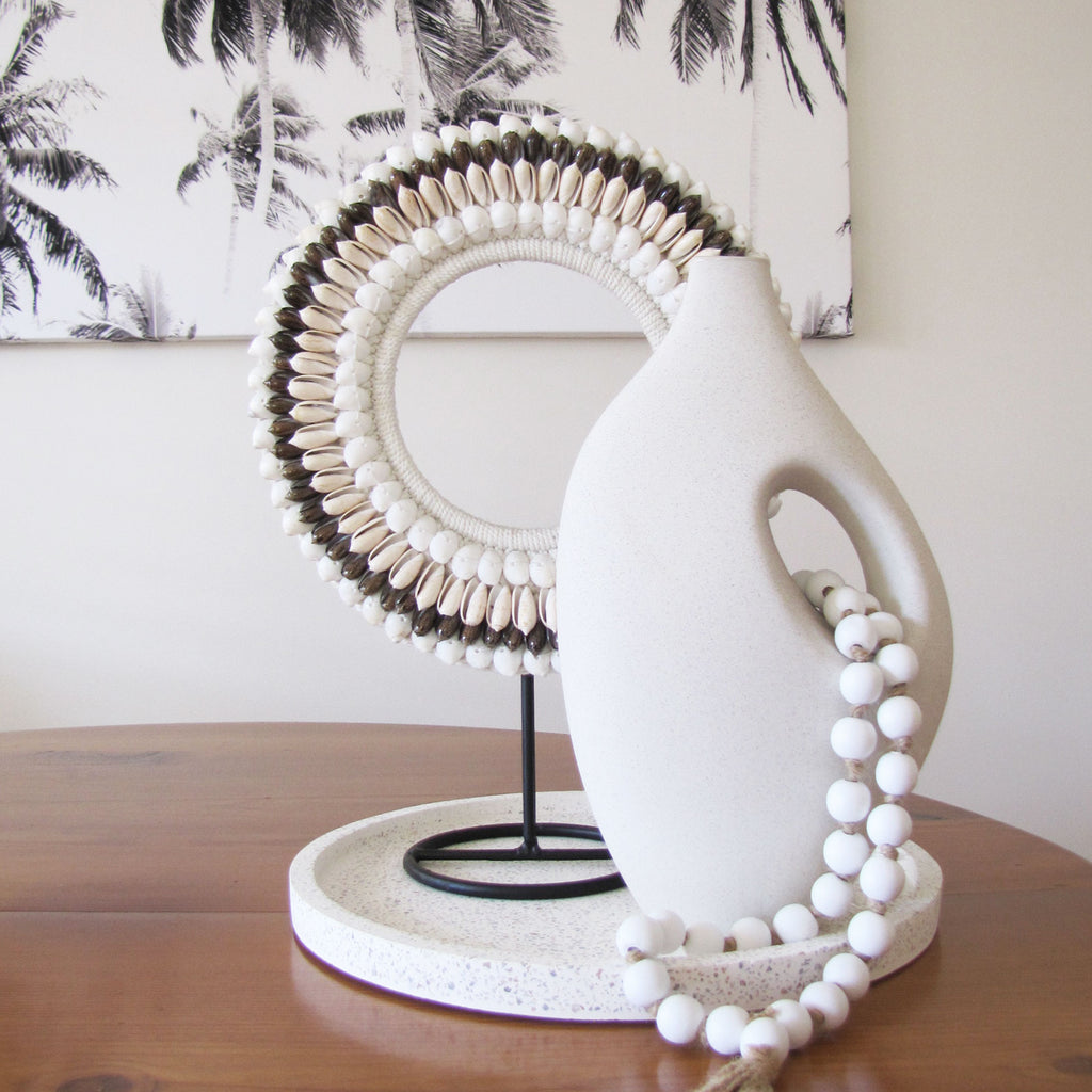 Tribal Shell Decor Stand-Brown and White Shells-Medium