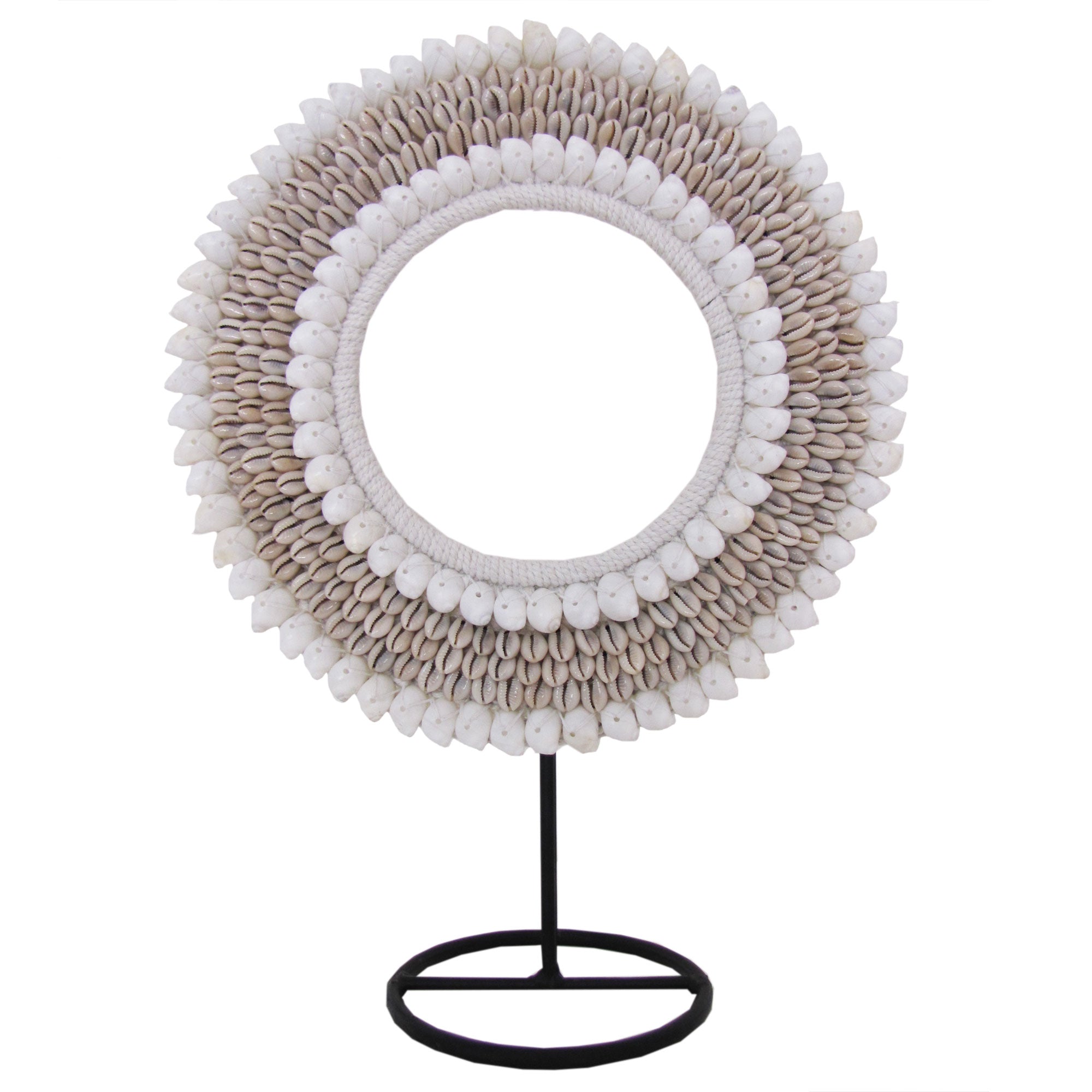 Tribal Shell Decor Stand-White and Beige Cowrie Shells-Medium