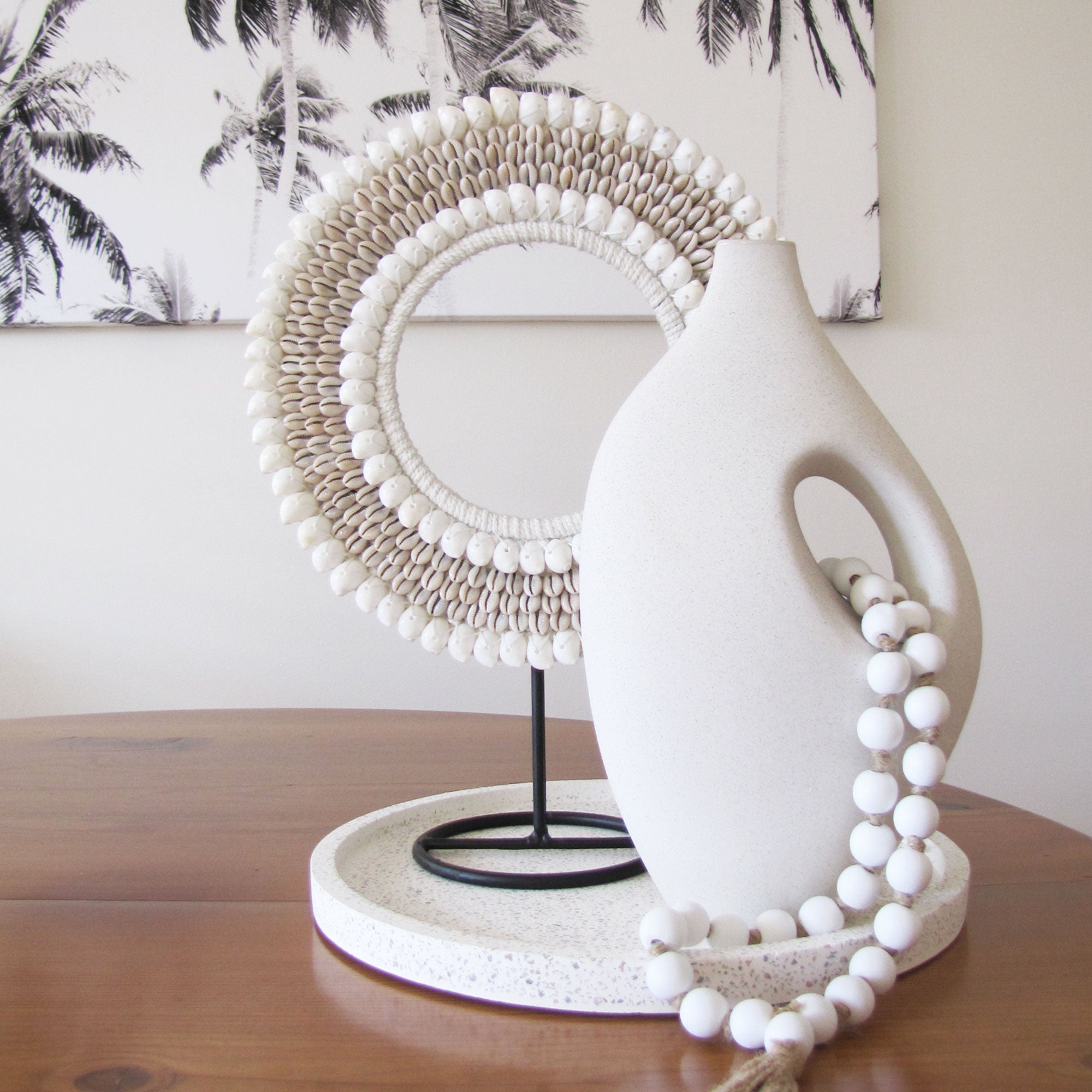 Tribal Shell Decor Stand-White and Beige Cowrie Shells-Medium