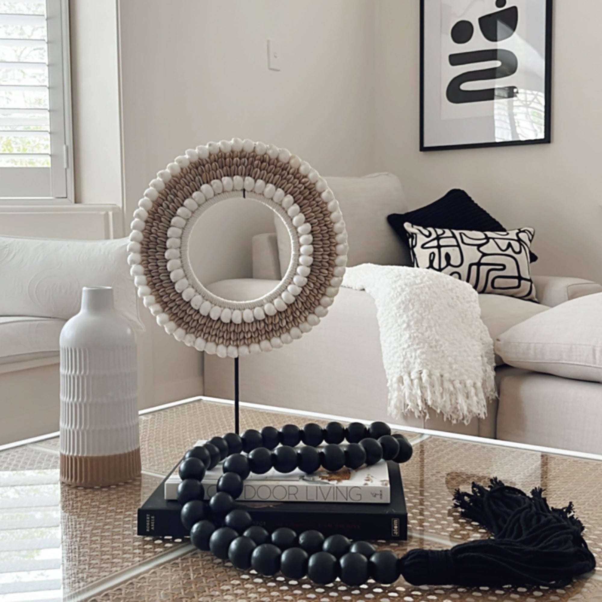Tribal Shell Decor Stand-White and Beige Cowrie Shells-Medium