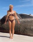 Bandeau Bikini Bottom-Embossed Chocolate Shells