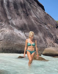 Bandeau Bikini Top-Embossed Green Shells