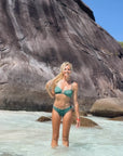 Bandeau Bikini Top-Embossed Green Shells