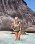 Bandeau Bikini Bottom-Embossed Green Shells