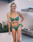 Bandeau Bikini Bottom-Embossed Green Shells