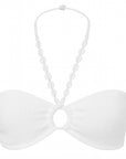Bandeau Bikini Top-Ribbed Ivory Shell Strap
