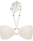 Bandeau Bikini Top-Ribbed Ivory Shell Strap