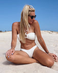 Bandeau Bikini Top-Ribbed Ivory Shell Strap