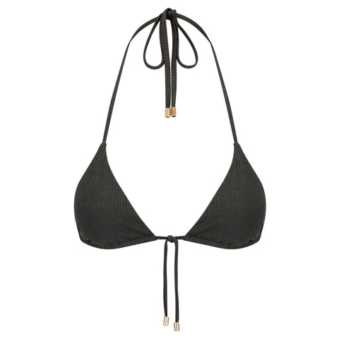 Frill Bikini Top-Ribbed Black