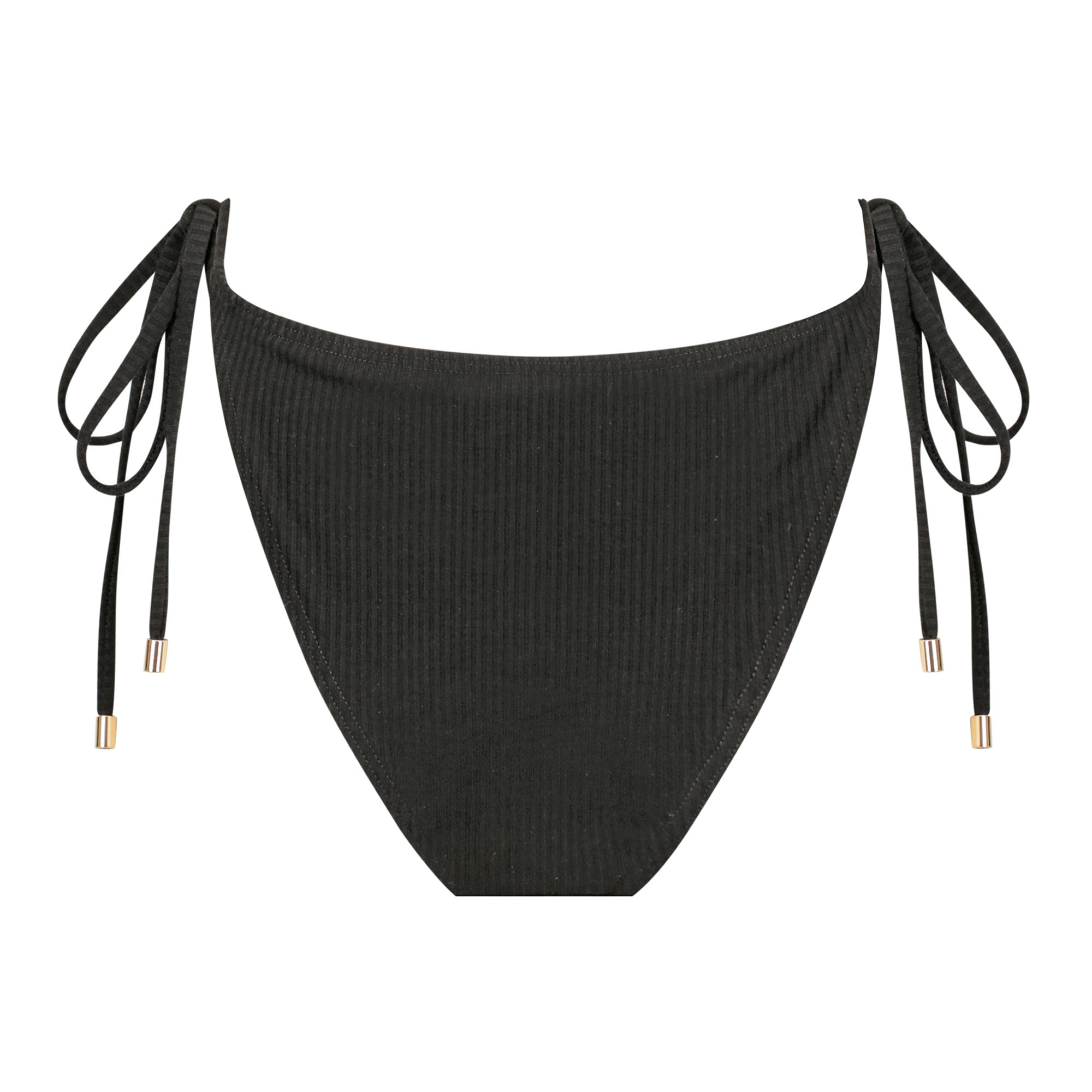 Thin Tie Side Bikini Bottom-Ribbed Black