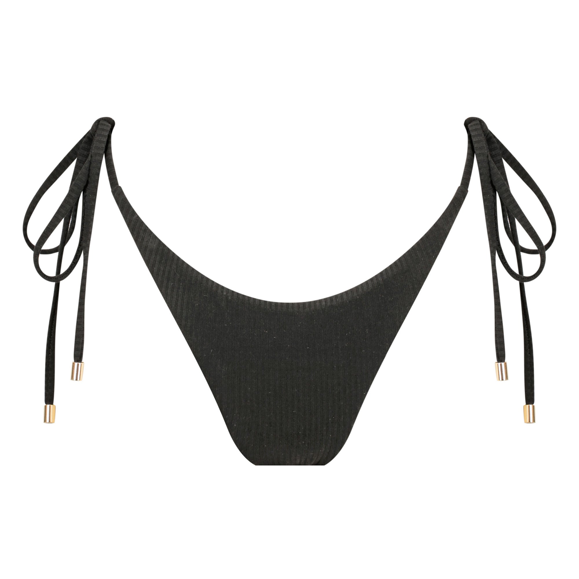 Thin Tie Side Bikini Bottom-Ribbed Black