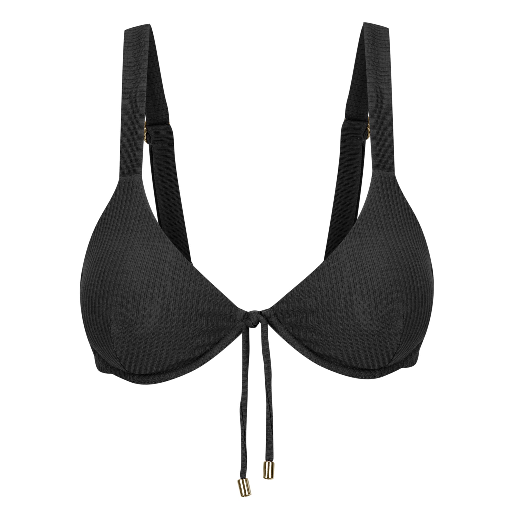 Underwire Bikini Top-Ribbed Black