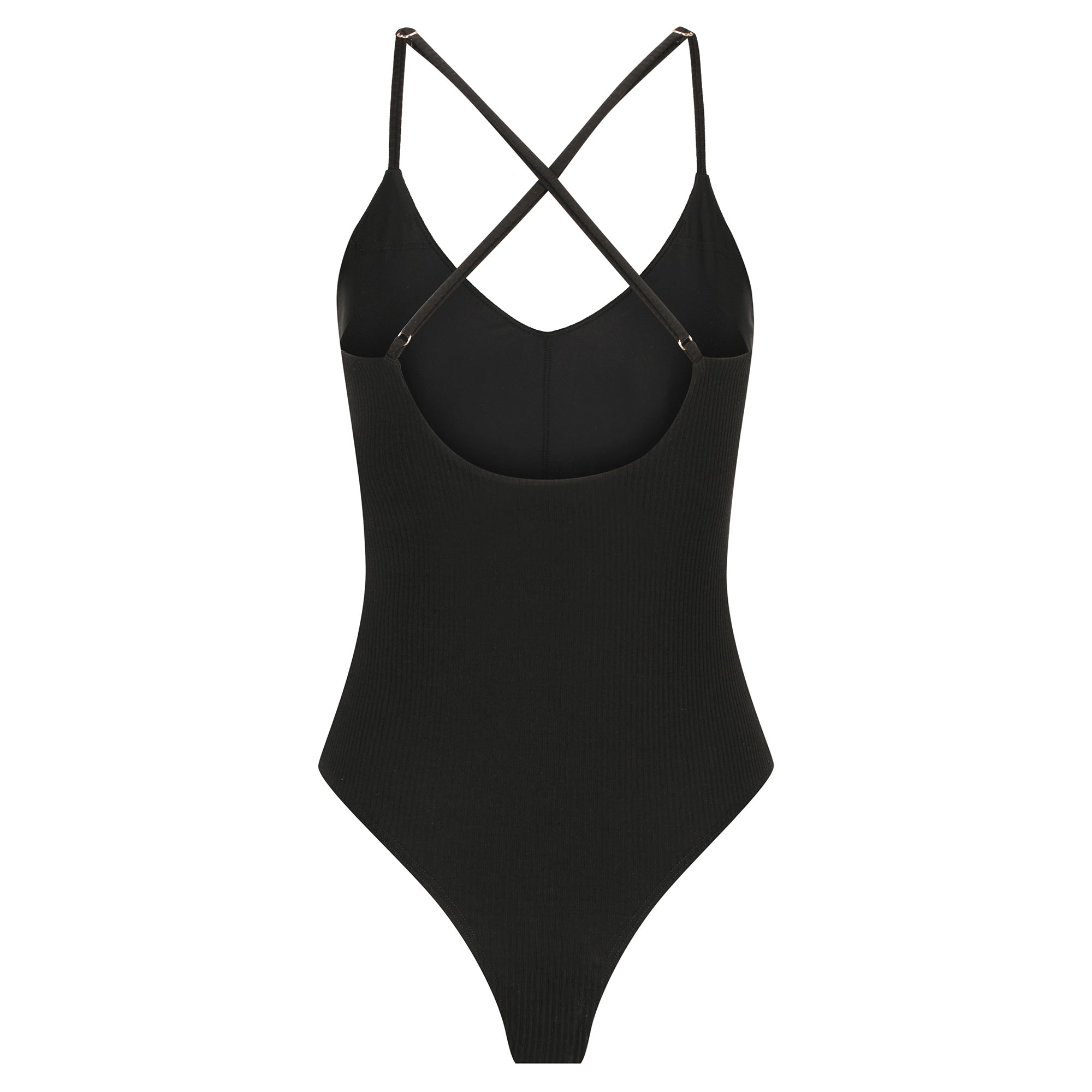 Cross Back One Piece-Ribbed Black