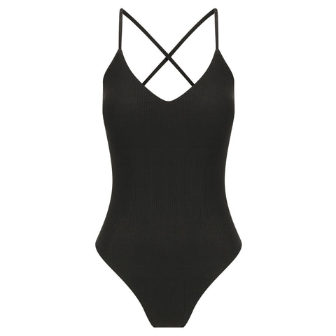 Frill Bikini Top-Ribbed Black