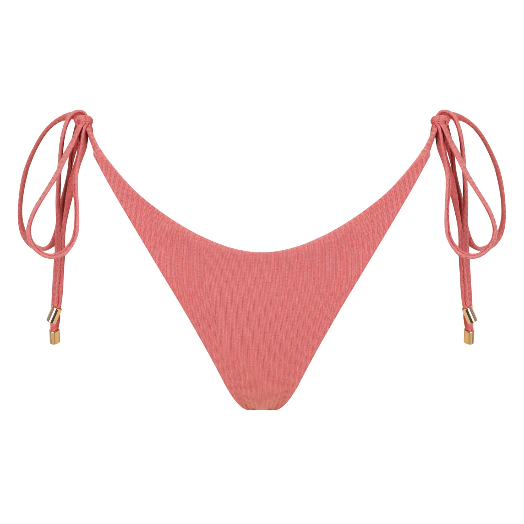 Thin Tie Side Bikini Bottom-Ribbed Blush