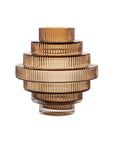 Ribbed Layered Wide Glass Vase-Medium-Amber