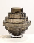 Ribbed Layered Wide Glass Vase-Medium-Grey