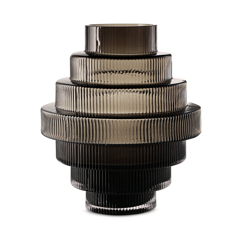 Ribbed Layered Wide Glass Vase-Large-Grey – Escape to Paradise